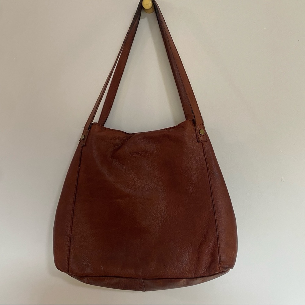 American Leather Co. Cognac Brown Leather Hobo Bag Minimalist Shoulder Purse - Picture 6 of 16